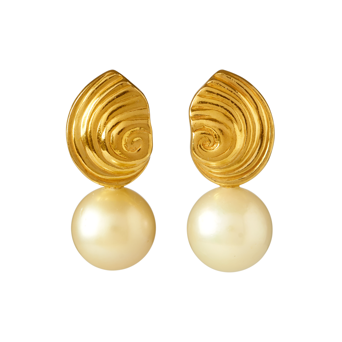 Agalega 18K solid gold South Sea pearl drop earring by Oceano Jewels