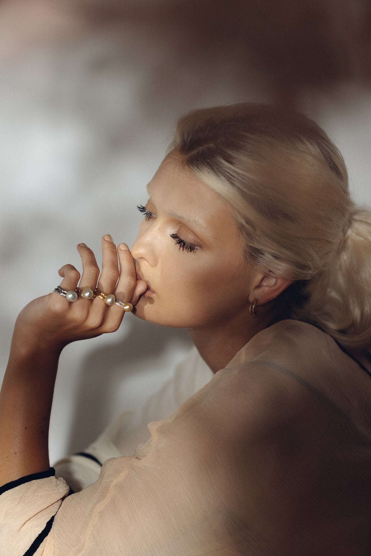 Natural 10mm fresh water pearl set on a handcrafted oxidised sterling silver Bel Air ring