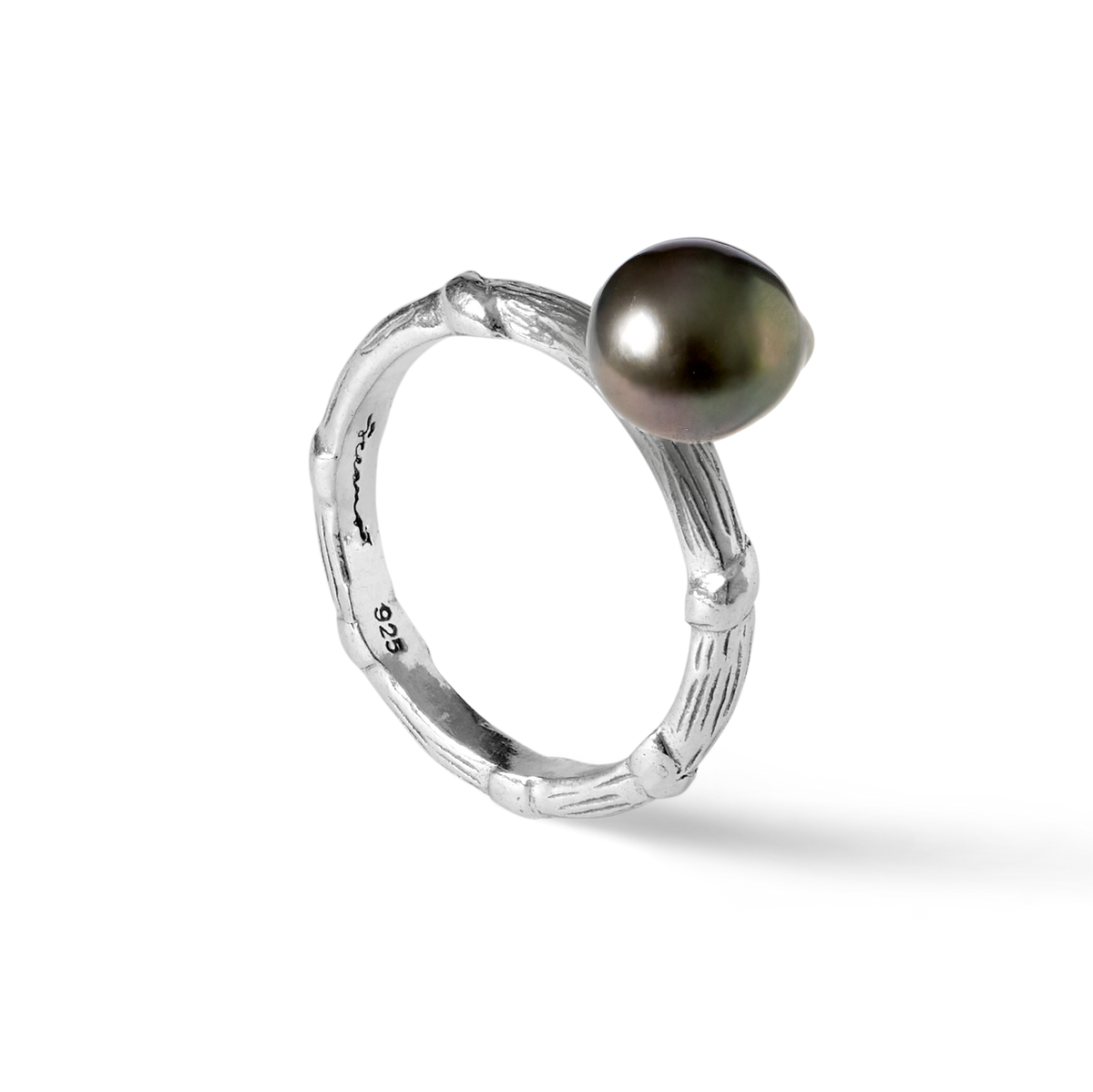 Bel Air oxidised sterling silver ring with 10mm Tahitian semi-round pearl by Oceano Jewels