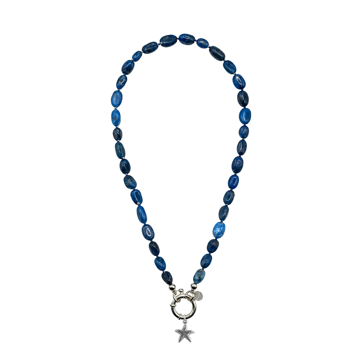 Blue beaded necklace with a star fish charm interchargeble
