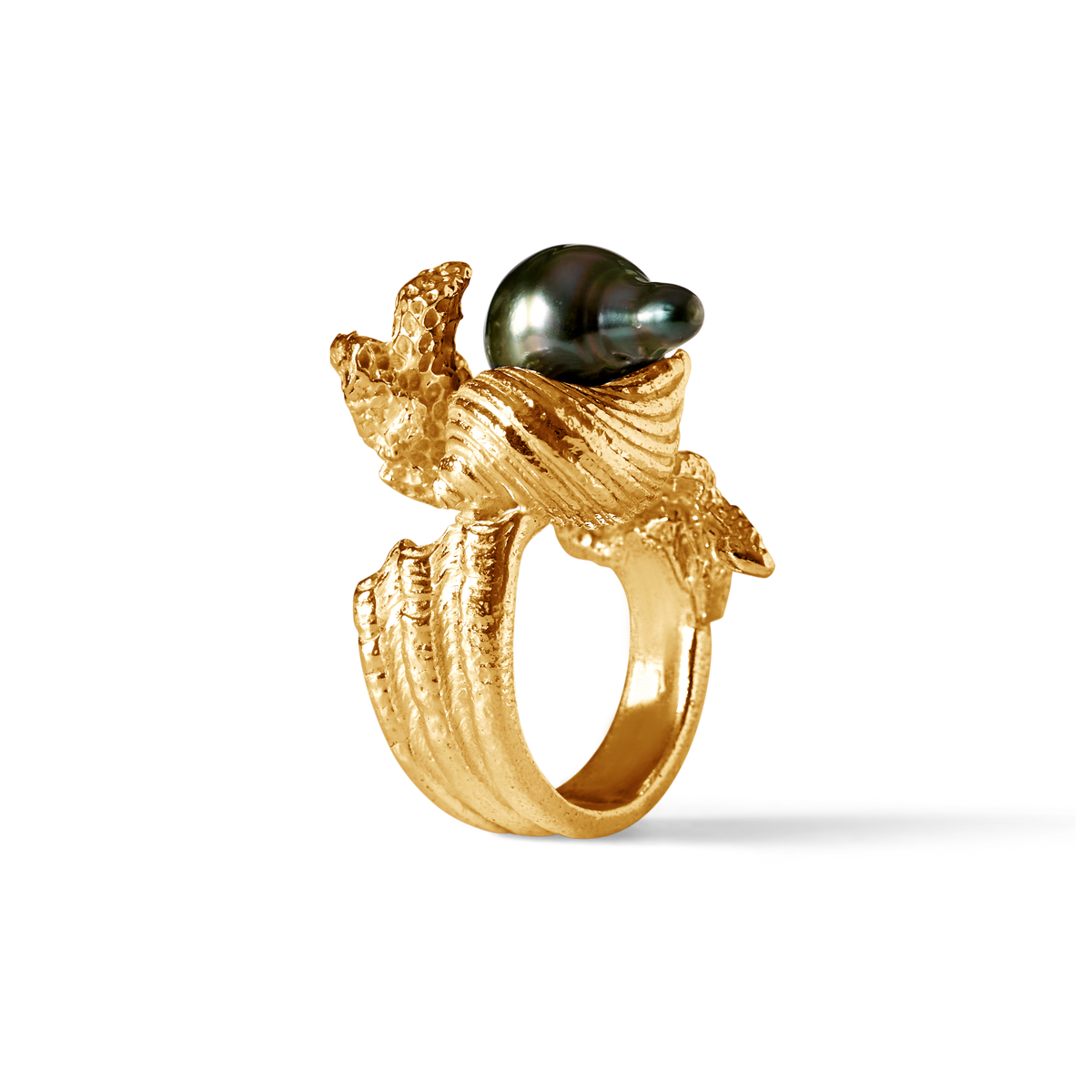 Grand Sable gold vermeil ring with an 11mm Tahitian pearl by Oceano Jewels
