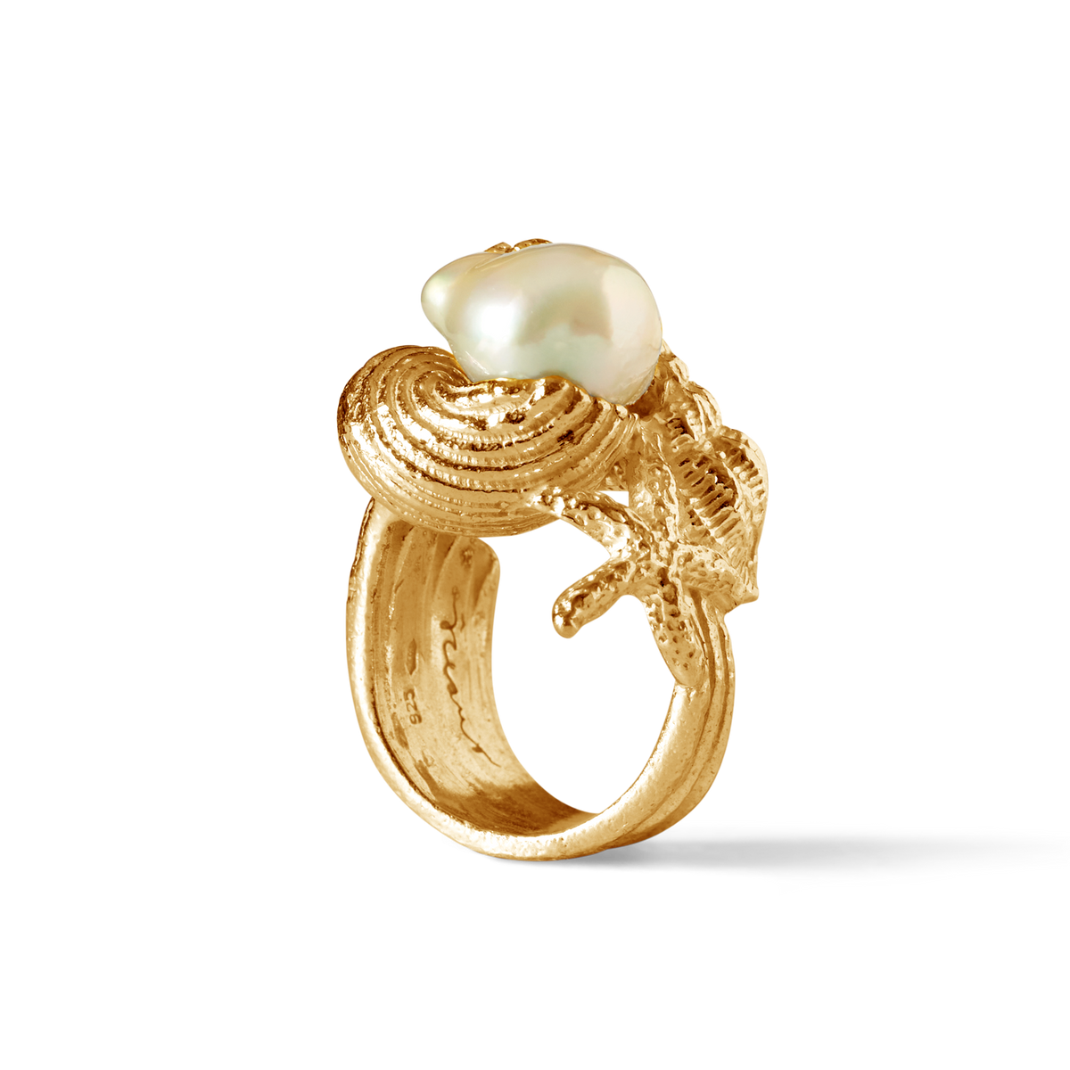Grand Sable 18K gold vermeil ring with 11mm white South Sea pearl by Oceano Jewels Mauritius