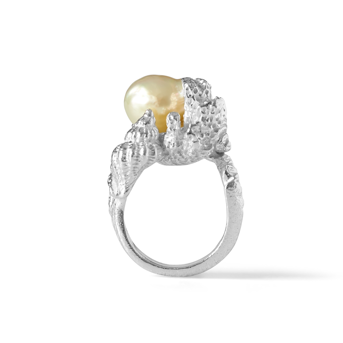 Grand Sable sterling silver ring with 11mm Golden South Sea pearl by Oceano Jewels