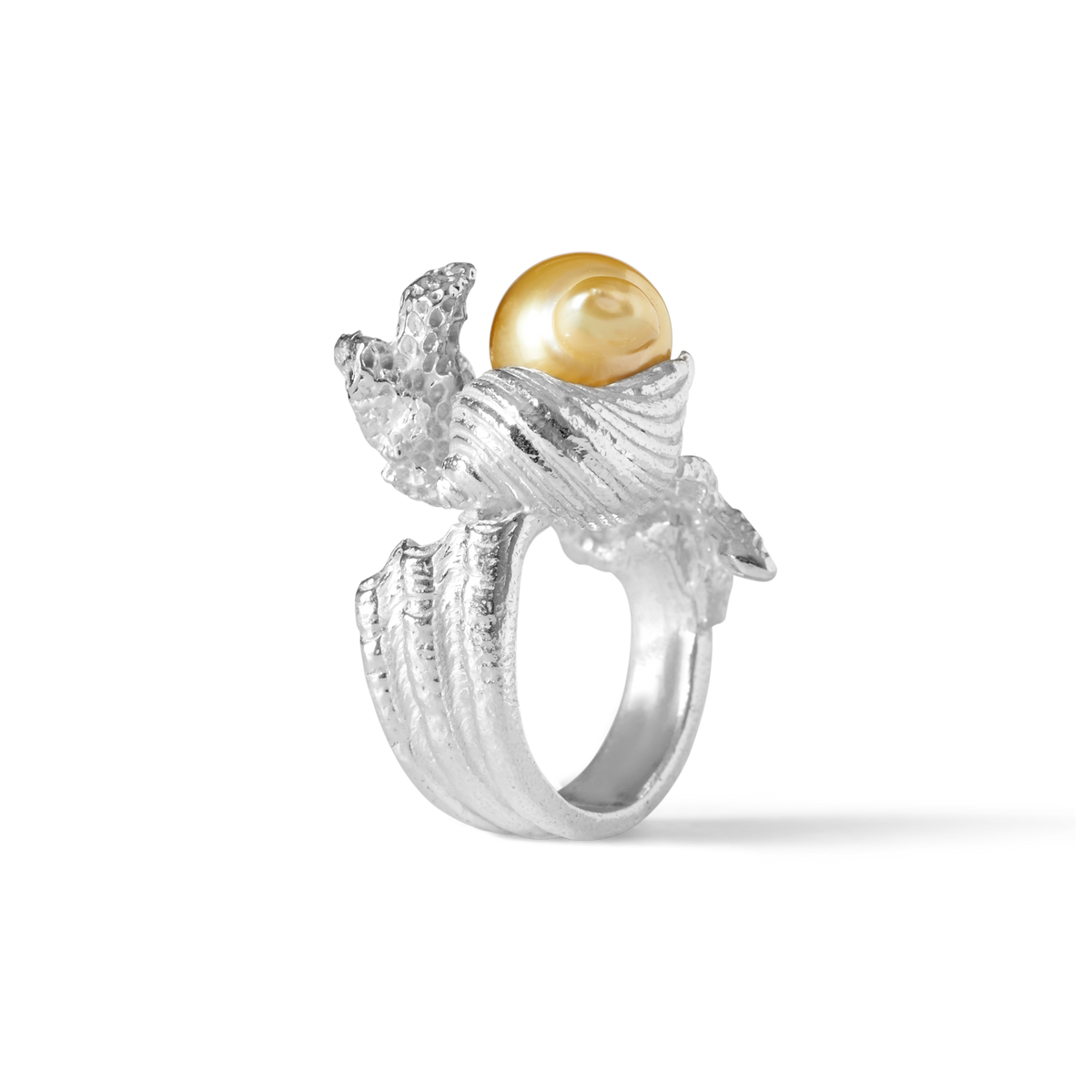 Grand Sable silver ring with 11mm golden South Sea pearl by Oceano Jewels