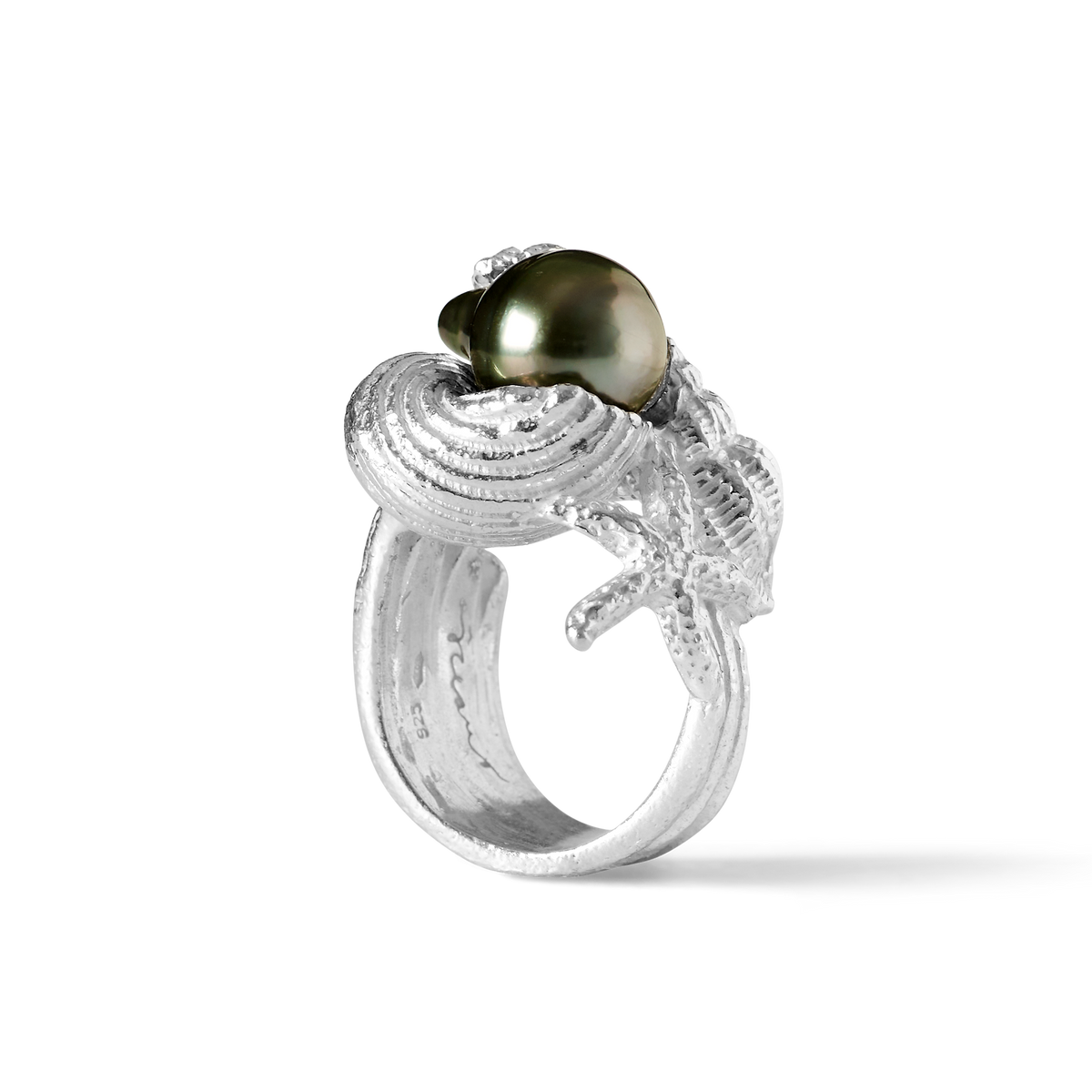 Grand Sable sterling silver ring with an 11mm Tahitian pearl by Oceano Jewels