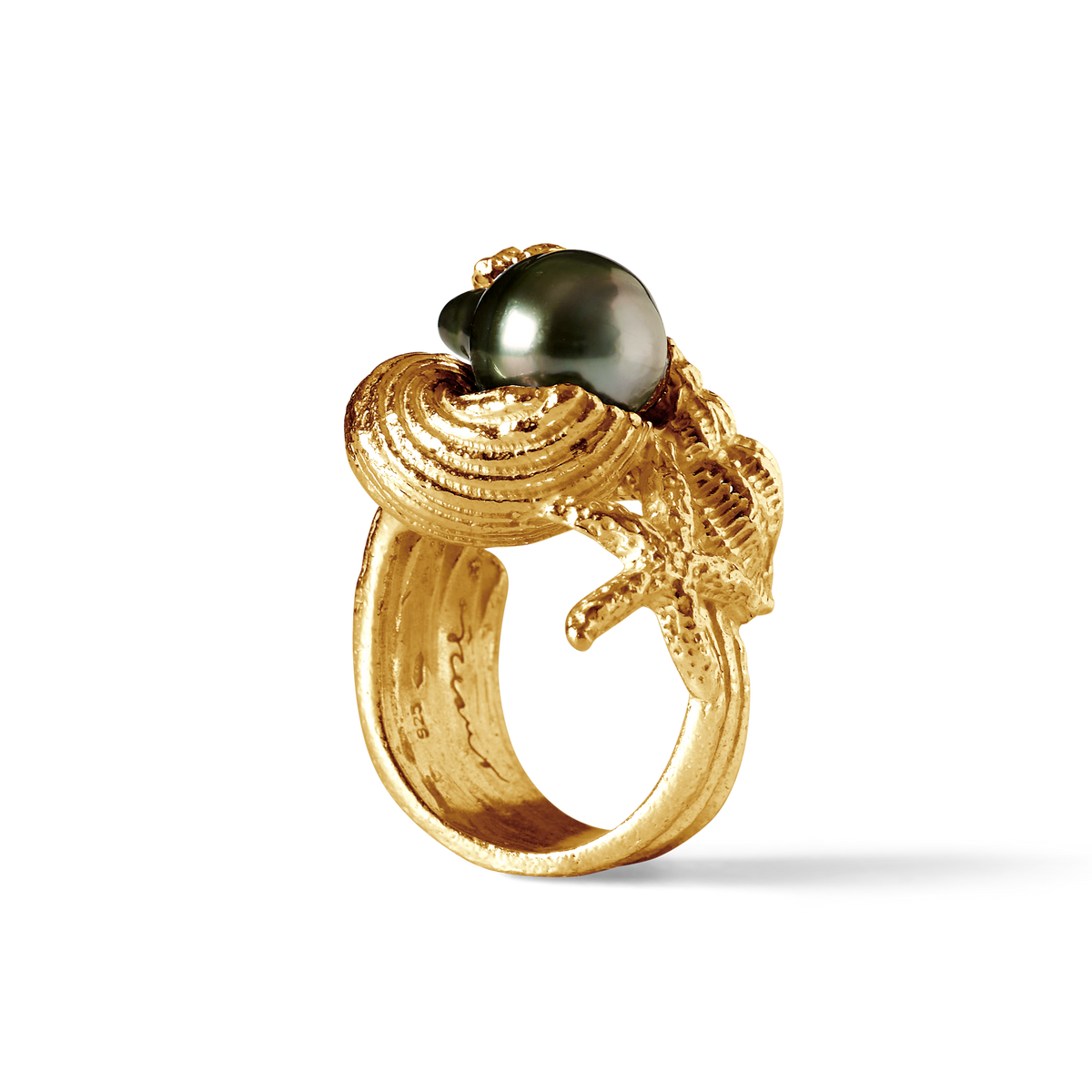 Grand Sable gold vermeil ring featuring an 11mm Tahitian pearl