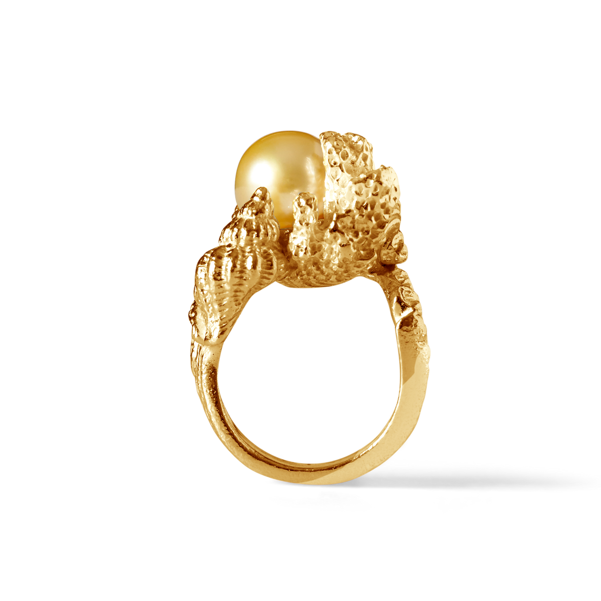 Grand Sable 18K gold vermeil ring with 11mm white South Sea pearl by Oceano Jewels Mauritius