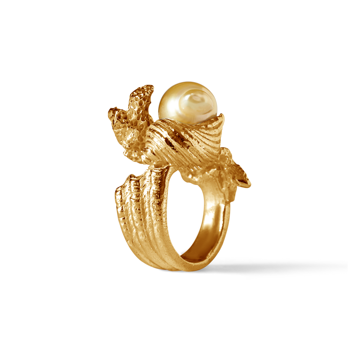 Grand Sable 18K gold vermeil ring with 11mm Golden South Sea pearl by Oceano Jewels Mauritius