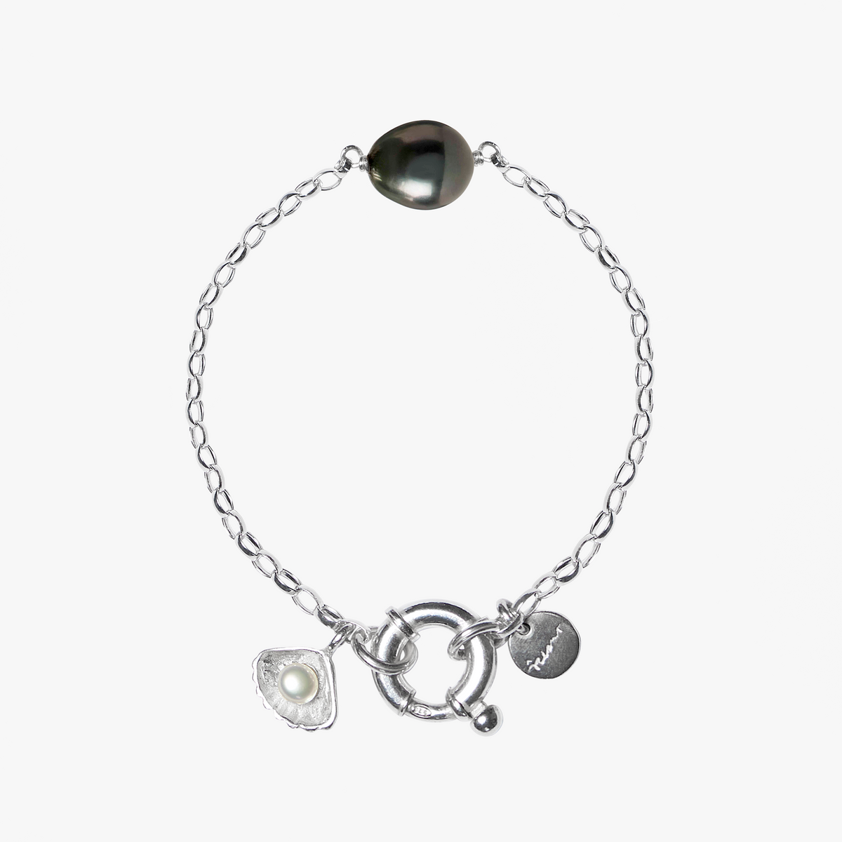 Oceano Jewels Ile Plate sterling silver bracelet with a 9mm Tahitian pearl