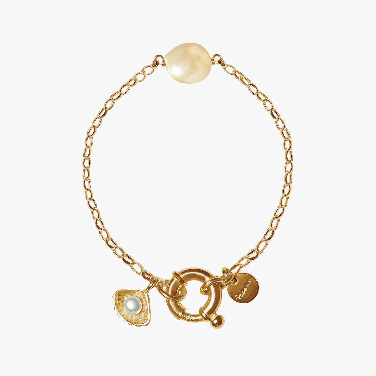 Ile Plate gold vermeil bracelet with 10mm white South Sea pearl by Oceano Jewels