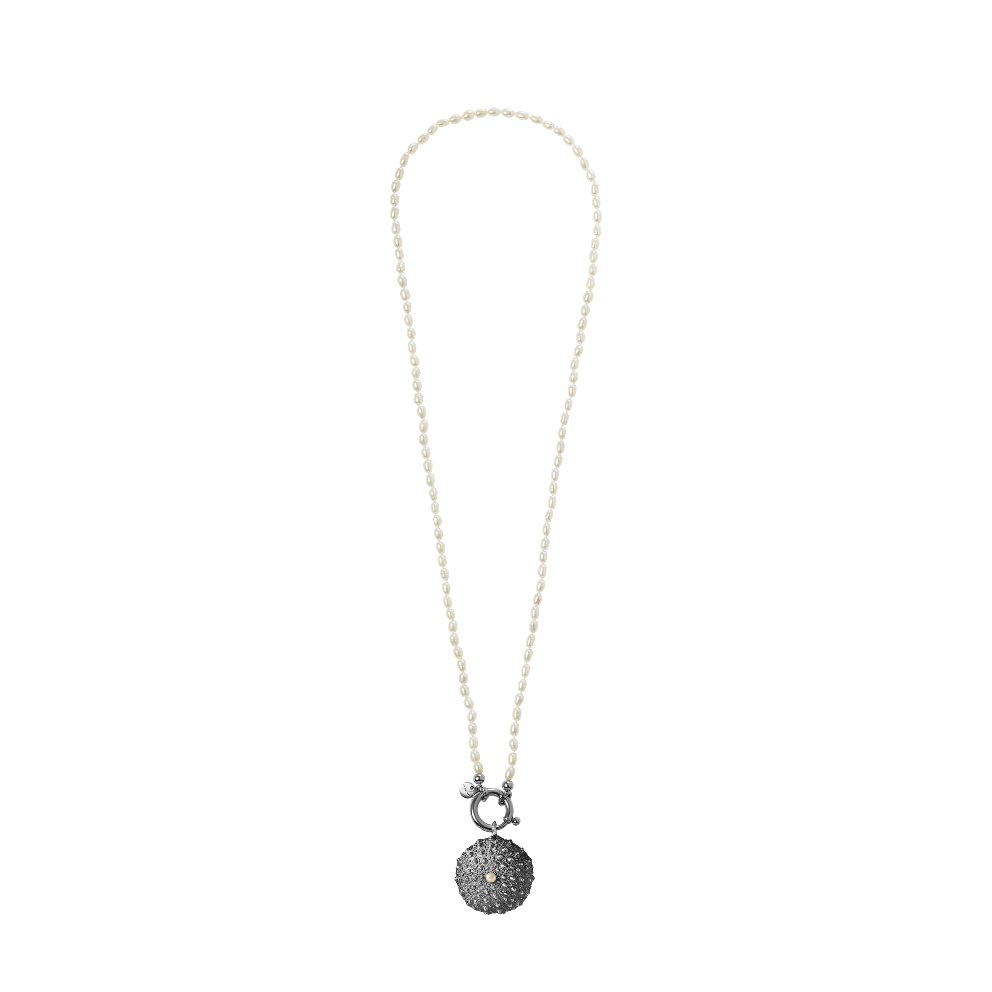 Surinam Oxidised Long White Rice Pearls Sea Urchin