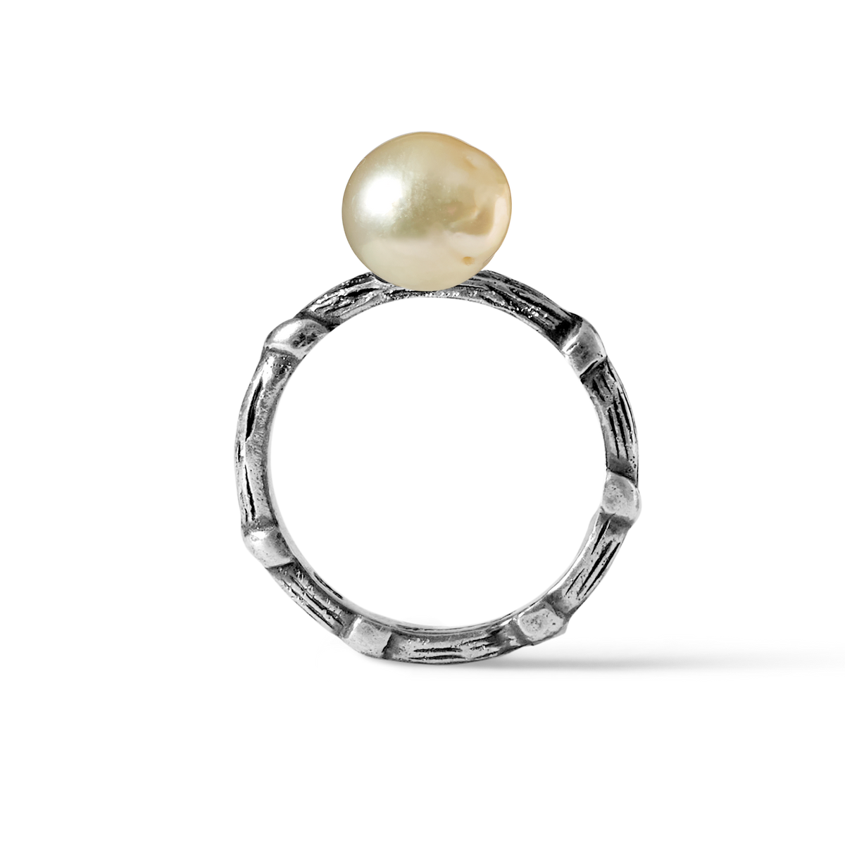 Detail of natural white pearl and sterling silver sea urchin pendant from St Géran collection