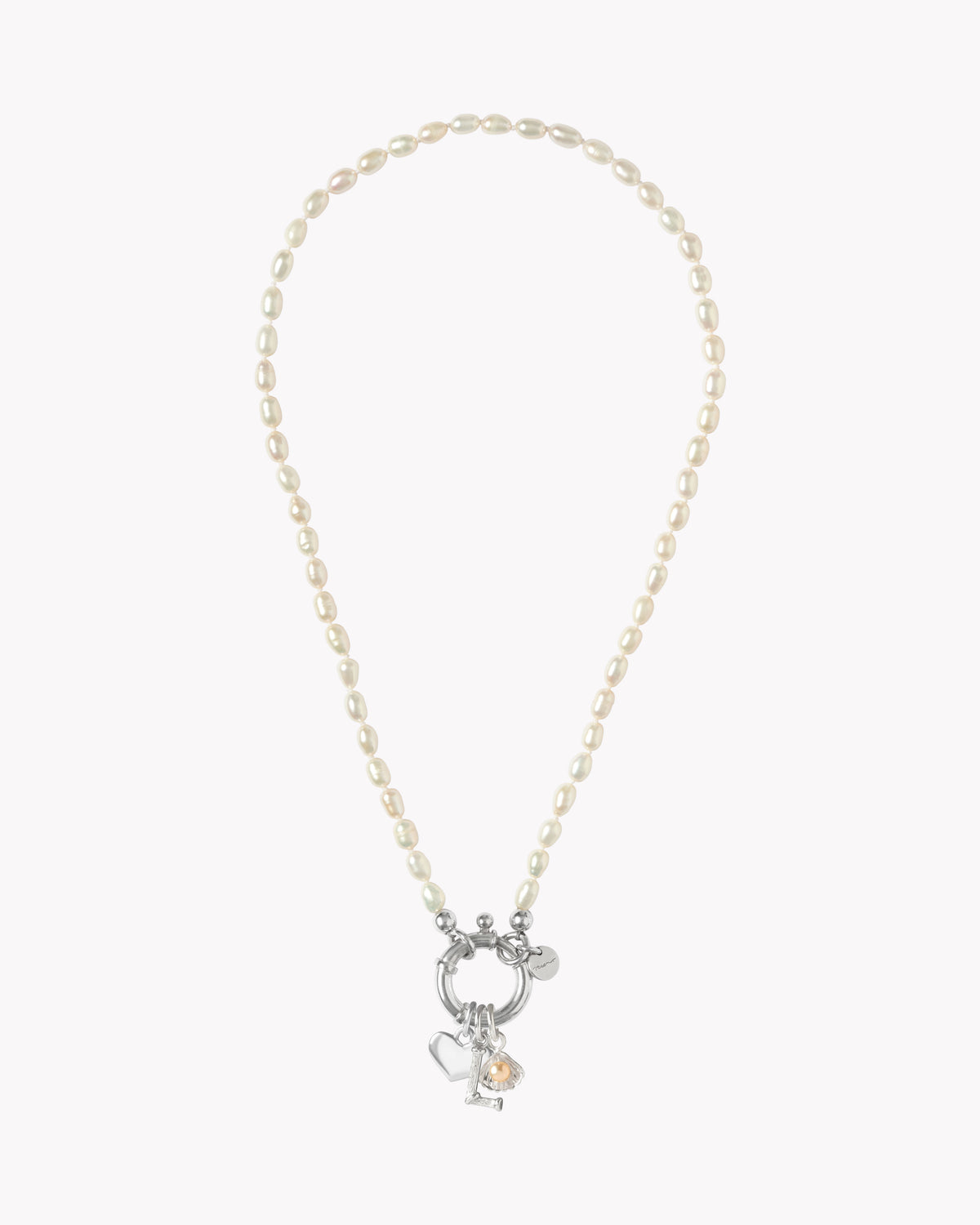 Surinam 42cm sterling silver necklace with white freshwater pearls and personalised charms