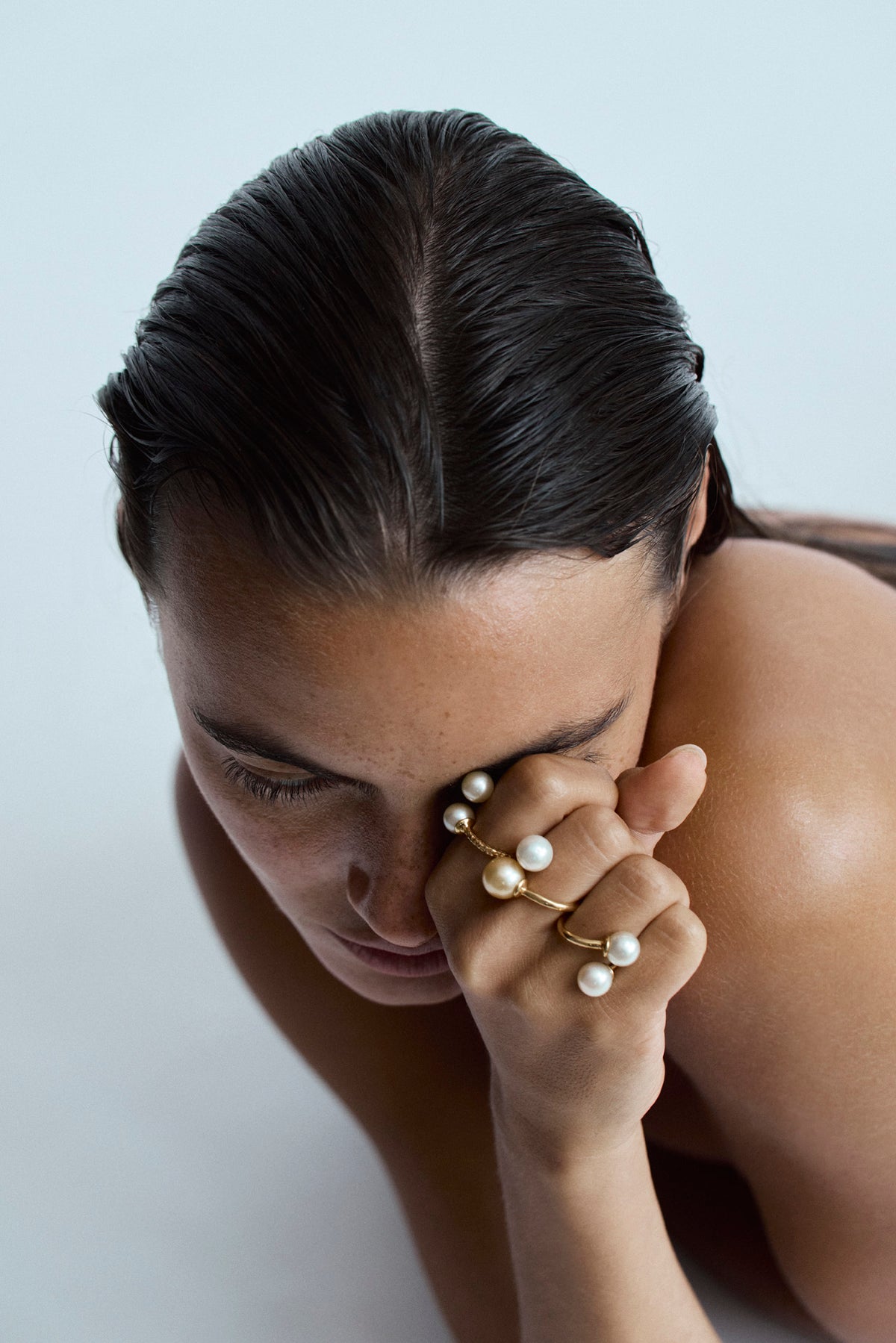 Trou D'eau Douce gold vermeil ring with white freshwater pearls
