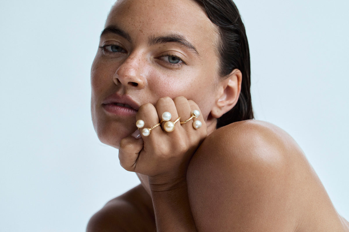 Trou D'eau Douce ring featuring golden South Sea pearls and 18k gold vermeil