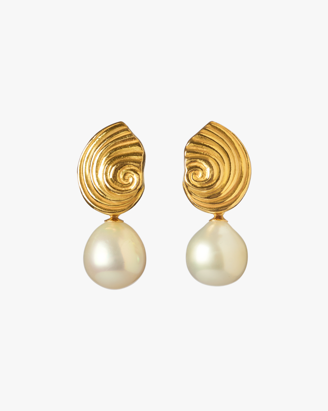 Agalega 18K solid gold drop earrings with white South Sea pearls by Oceano Jewels