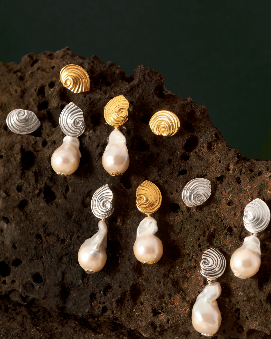 Close-up detail of Agalega 18K solid gold earrings by Oceano Jewels