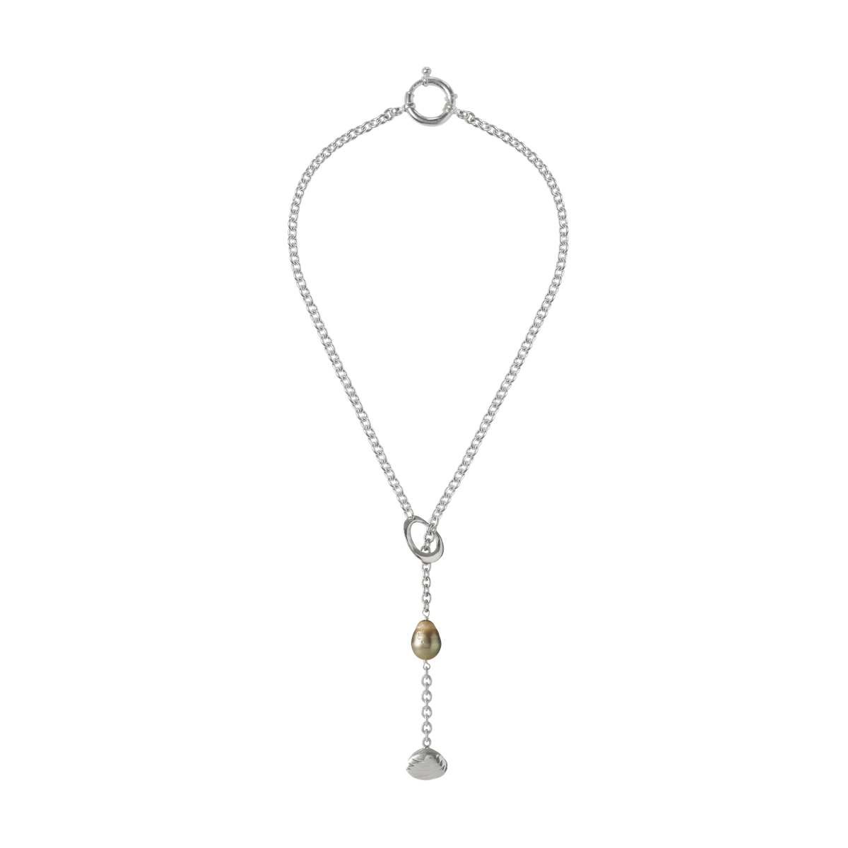Baie du Cap sterling silver lariat necklace with 14–15 mm Tahitian baroque pearl by Oceano Jewels