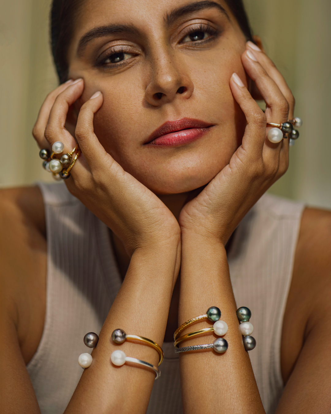 Balaclava 925 sterling silver cuff with two natural Tahitian pearls, Oceano Jewels