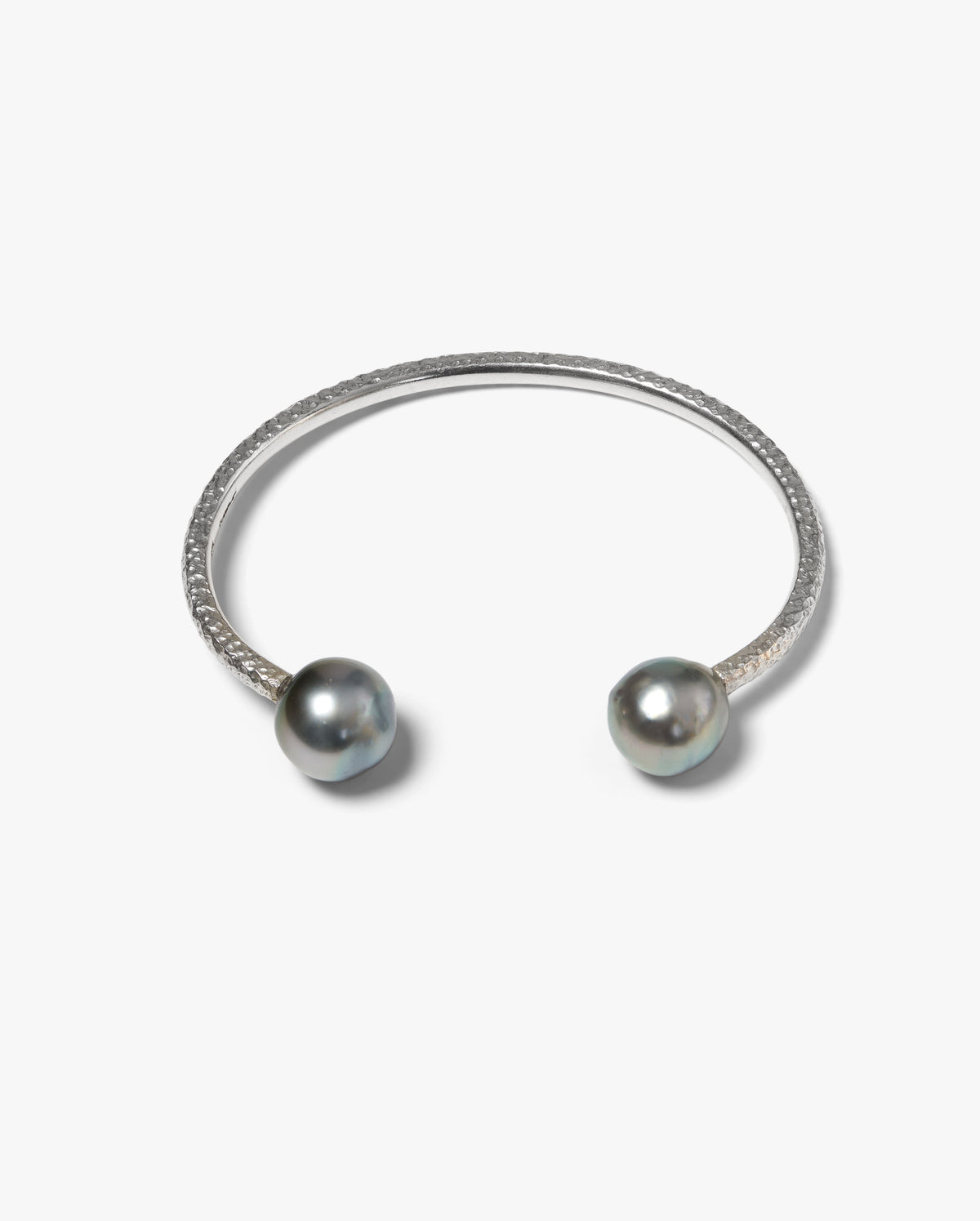 Balaclava oxidised silver cuff bracelet with two 10-11 mm Tahitian pearls, handcrafted in Mauritius by Oceano Jewel