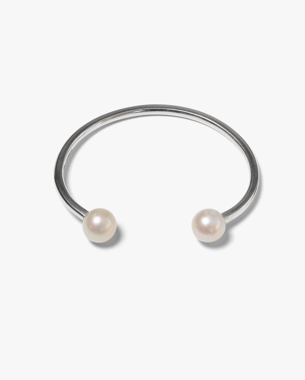 Balaclava sterling silver cuff bracelet with two white South Sea pearls 10-11mm, handcrafted by Oceano Jewels in Mauritius