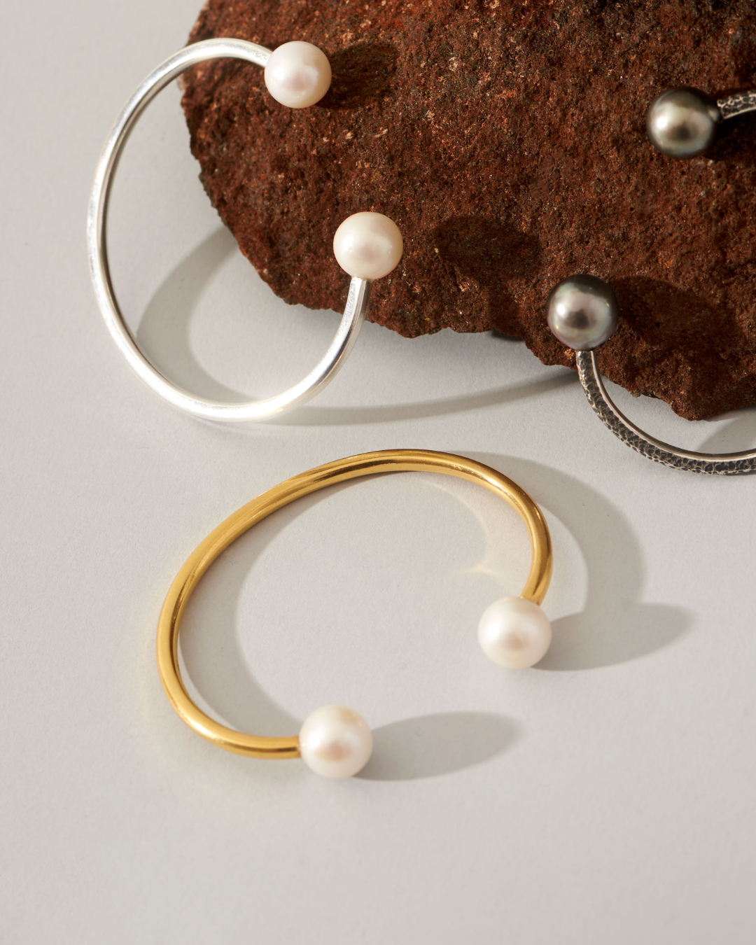 Balaclava Silver cuff bracelet with two lustrous South Sea pearls measuring 10-11mm, Oceano Jewels