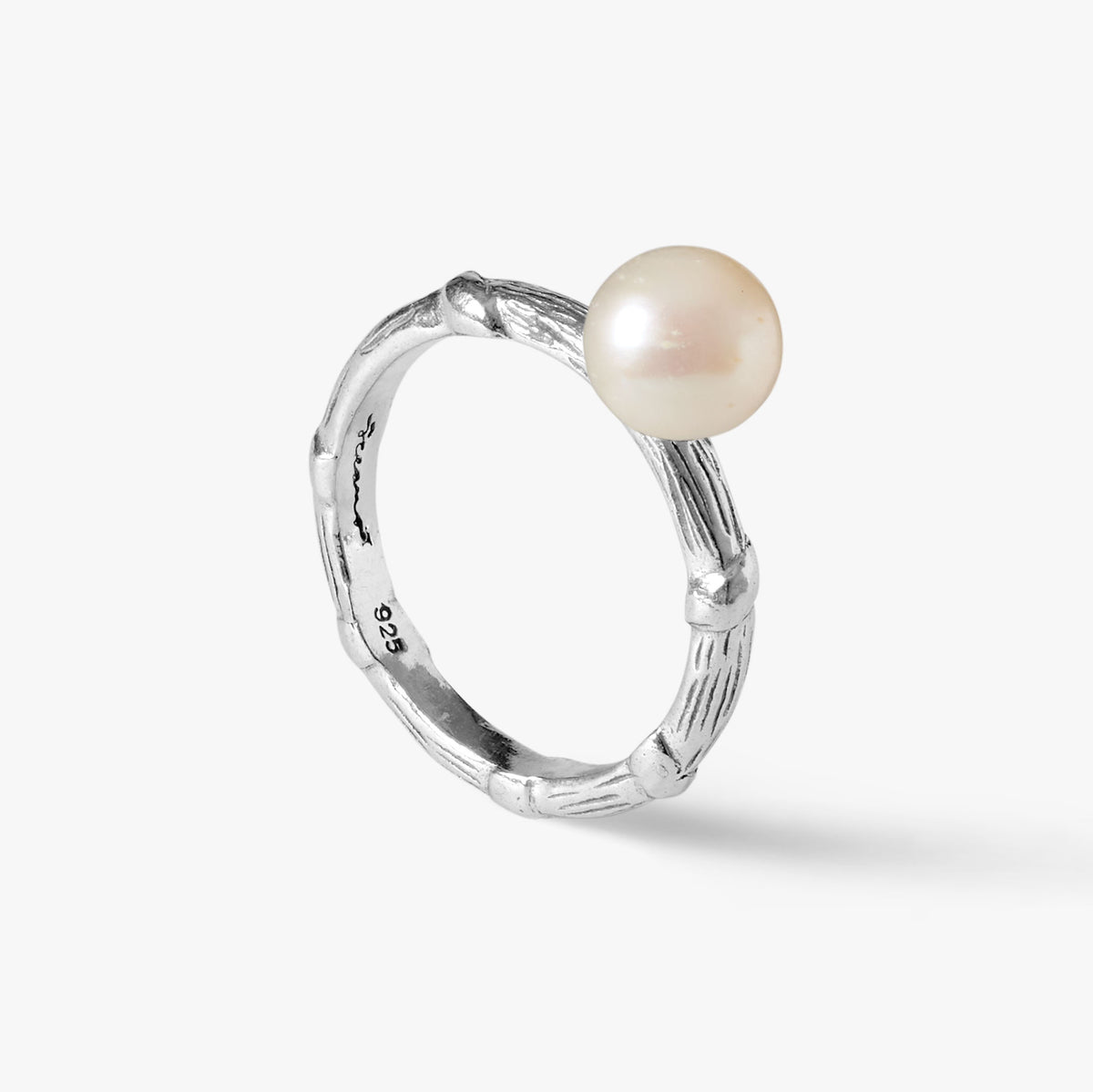 Bel Air oxidised sterling silver ring with a 10mm white round freshwater pearl by Oceano Jewels.