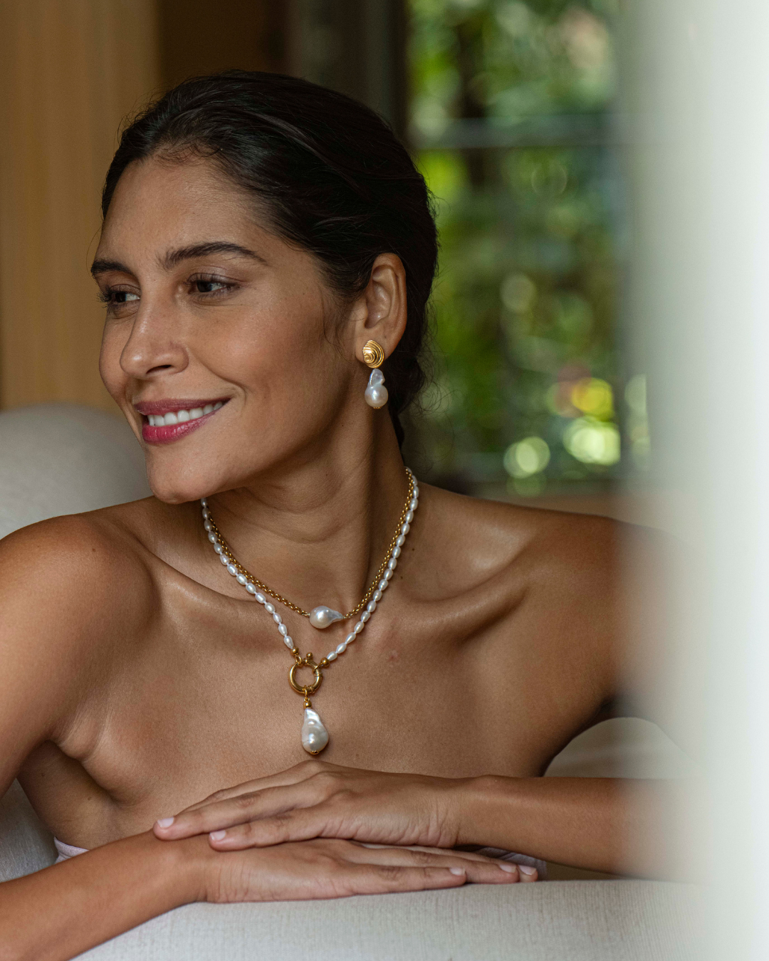 Calodyne Gold necklace with freshwater baroque pearl and signature nautical clasp