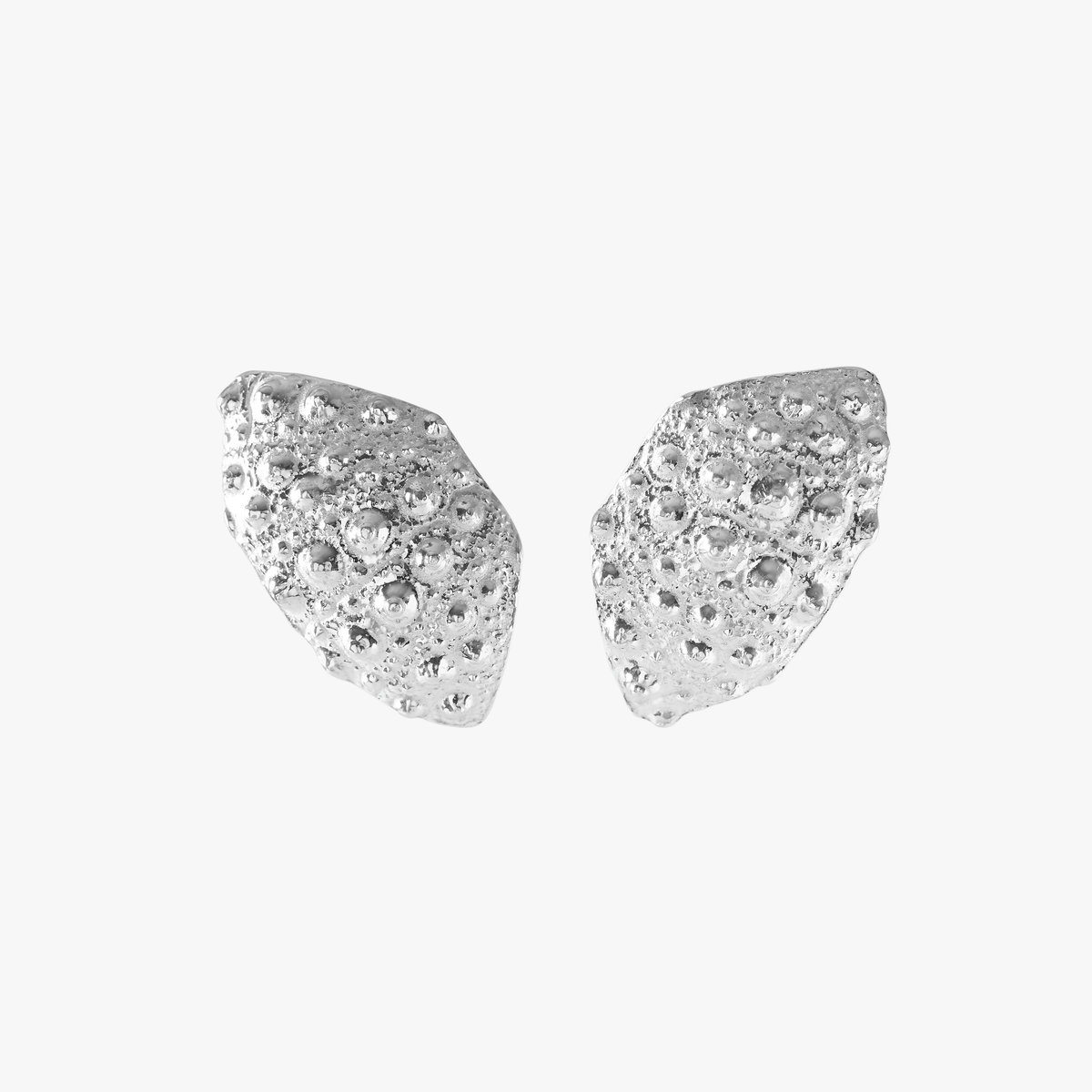 Grand Gaube 925 sterling silver stud earrings with sea urchin inspired texture, handcrafted in Mauritius by Oceano Jewels
