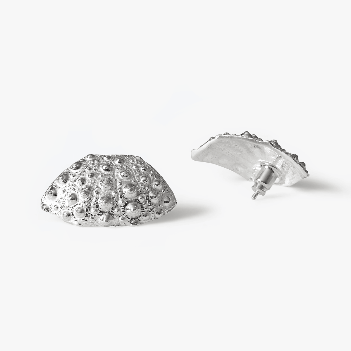 Grand Gaube sterling silver sea urchin inspired stud earrings by Oceano Jewels, handcrafted in Mauritius
