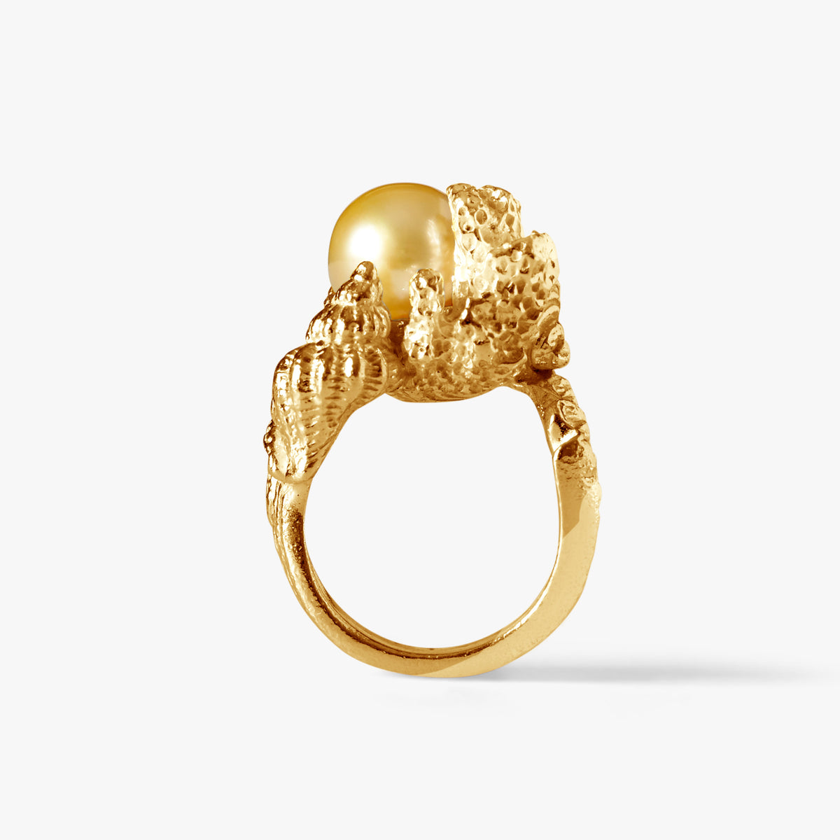 Grand Sable 18K gold vermeil ring with 11mm white South Sea pearl by Oceano Jewels Mauritius