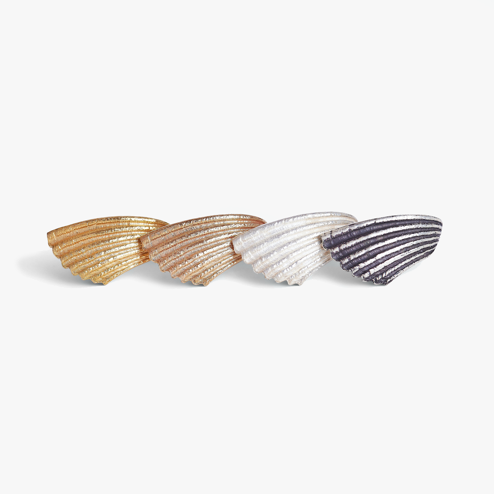 Sculptural Le Morne oxidised silver ring featuring a textured shell-inspired wave design