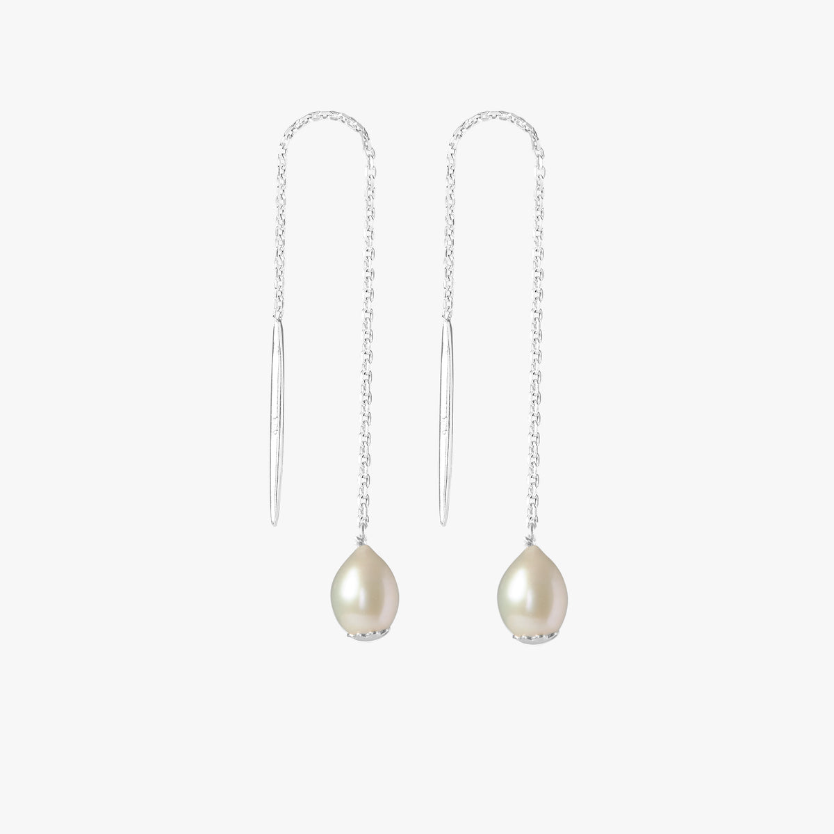 Les Salines silver drop pearl earrings with freshwater pearls by Oceano Jewels