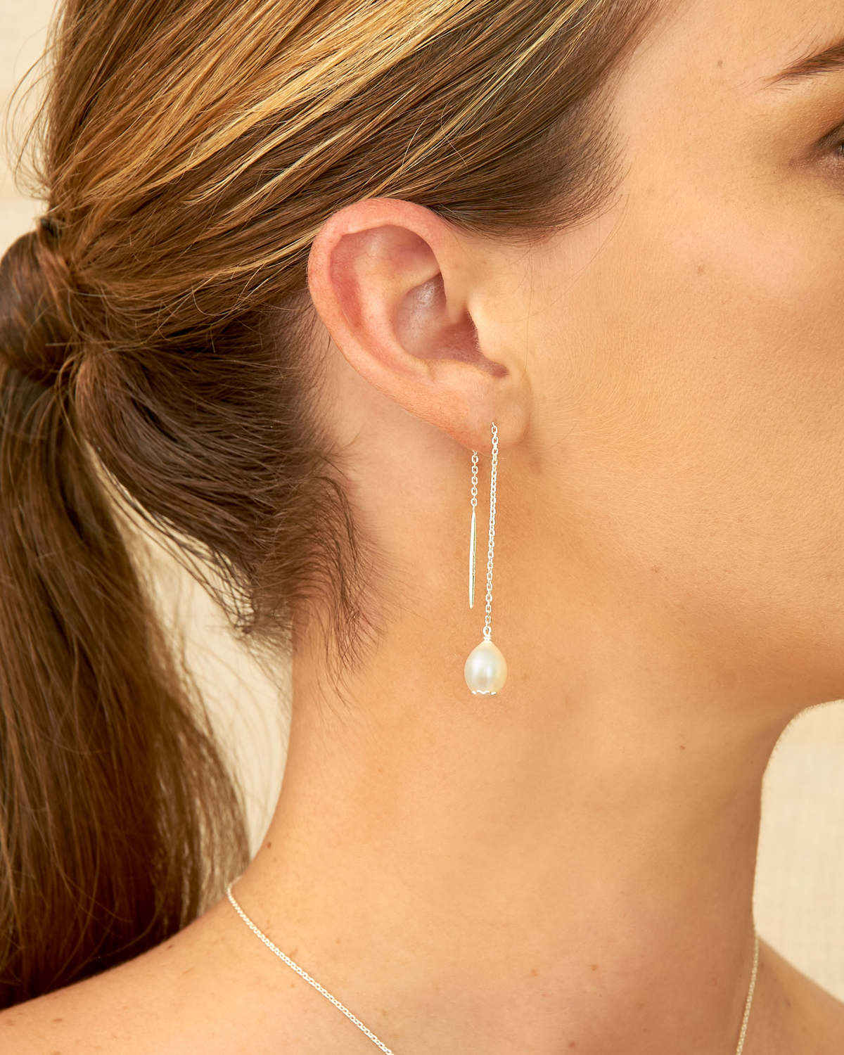 Les Salines 925 sterling silver drop earrings with 9mm freshwater pearls