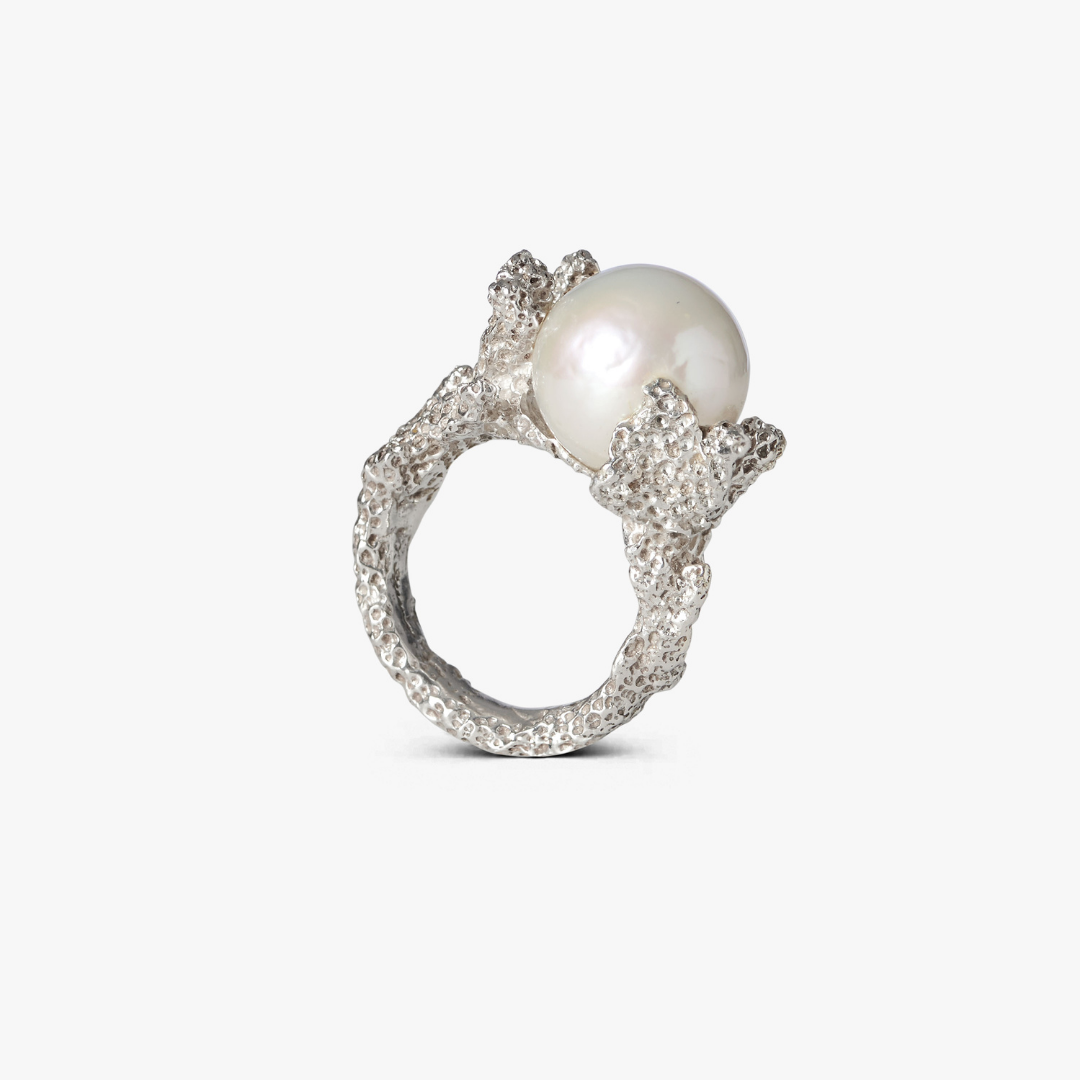 Ile aux Cerfs silver ring with white South Sea pearl by Oceano Jewels Mauritius