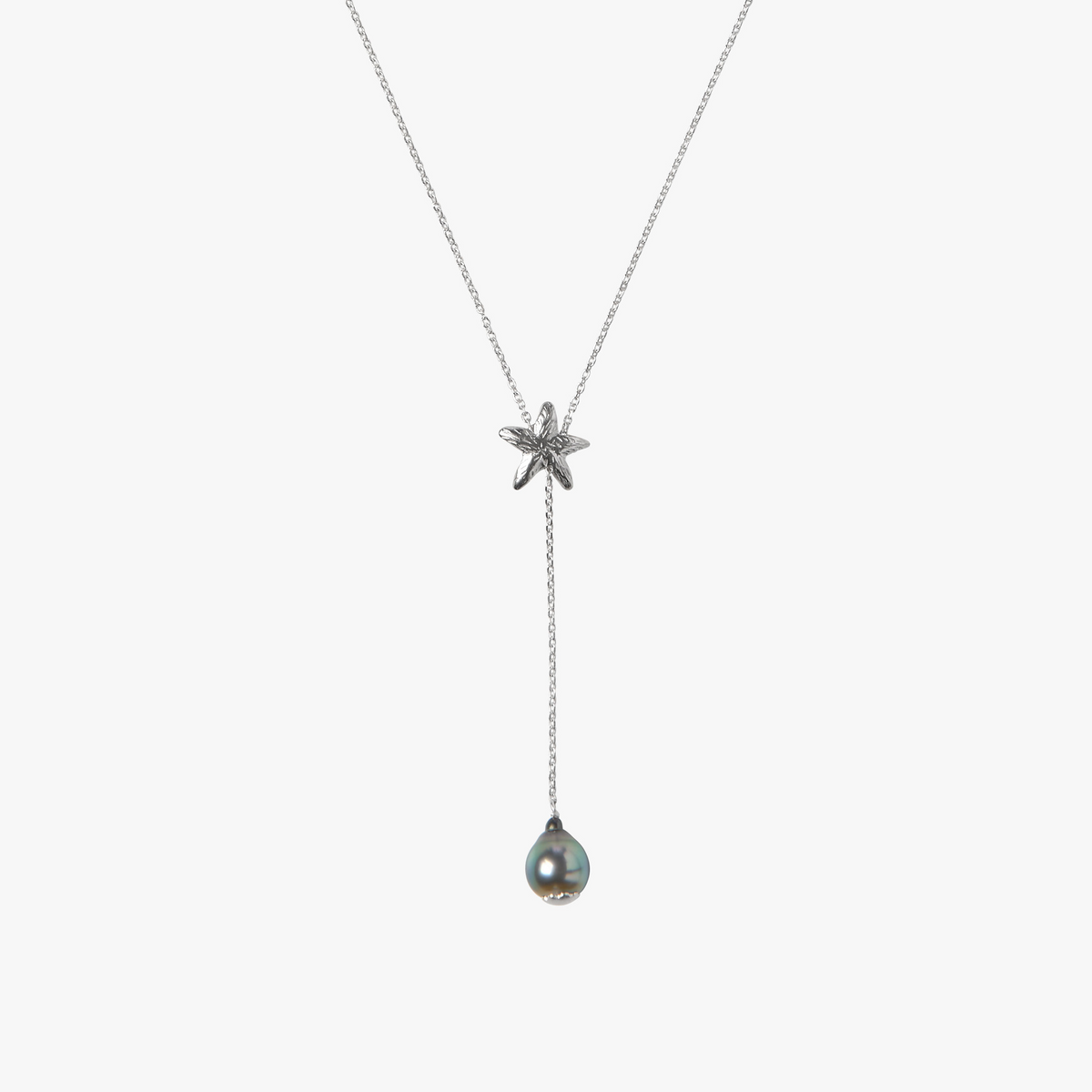 Oceano Jewels Trou d’Eau Douce sterling silver necklace with Tahitian pearl and adjustable starfish charm