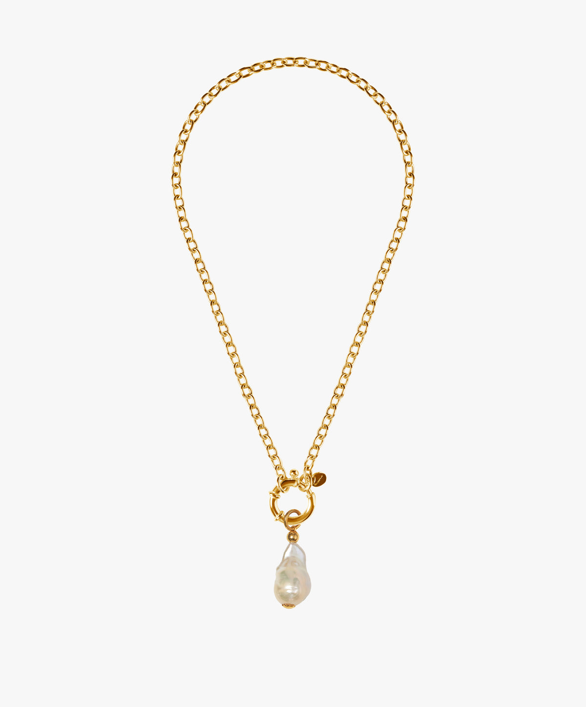 St Géran gold vermeil necklace with 13–14 mm freshwater baroque pearl, handcrafted by Oceano Jewels