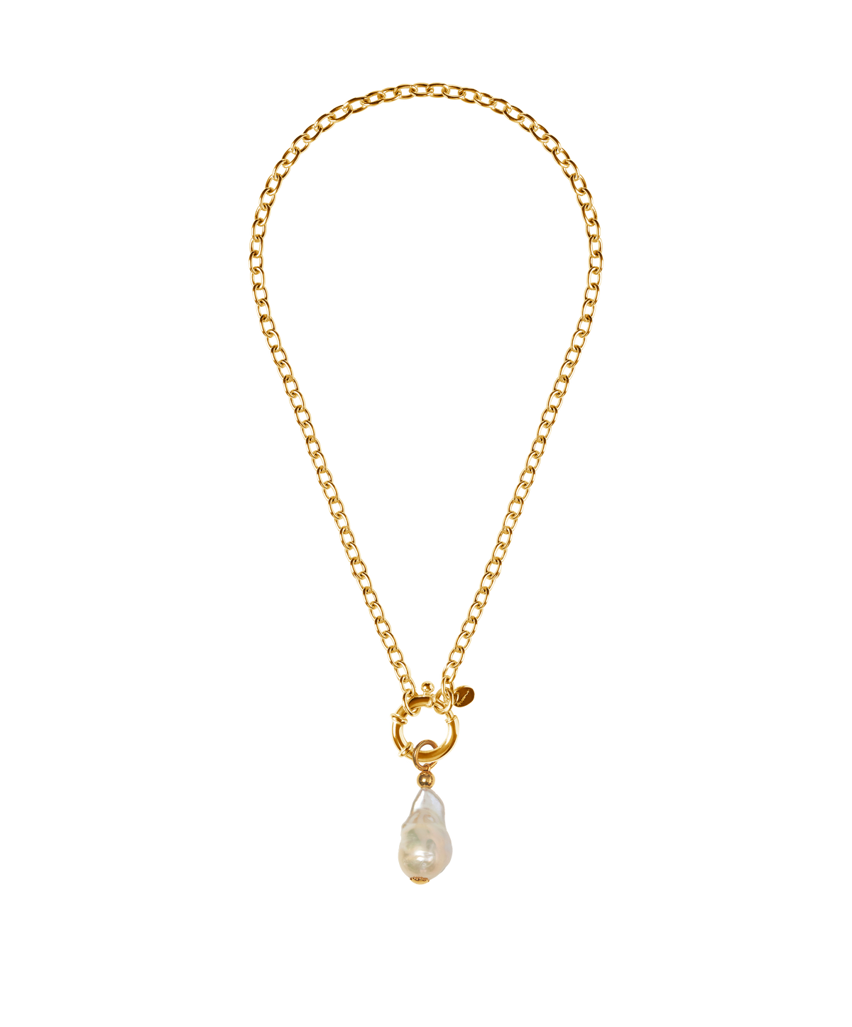 St Géran gold vermeil necklace with 13–14 mm freshwater baroque pearl, handcrafted by Oceano Jewels
