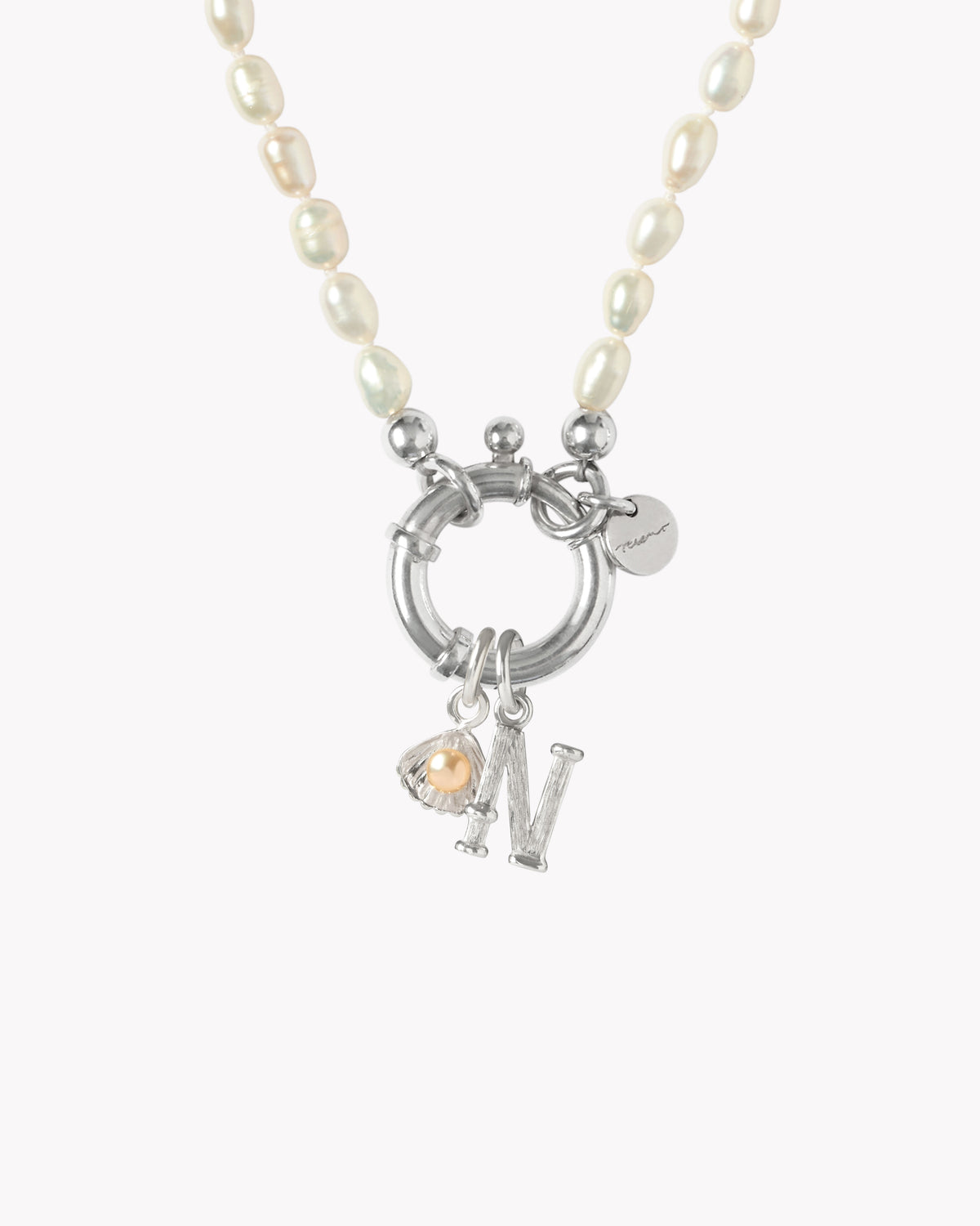42cm Surinam sterling silver necklace with white freshwater pearls and personalised letter charms