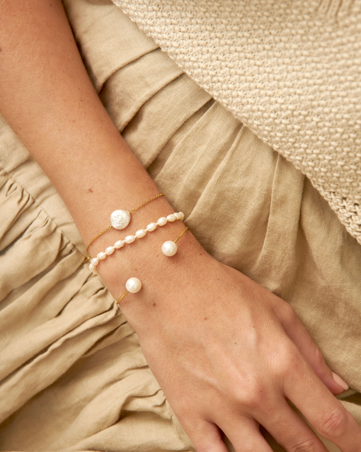 Handmade Surinam sterling silver bracelet with 4mm white freshwater rice pearls by Oceano Jewels