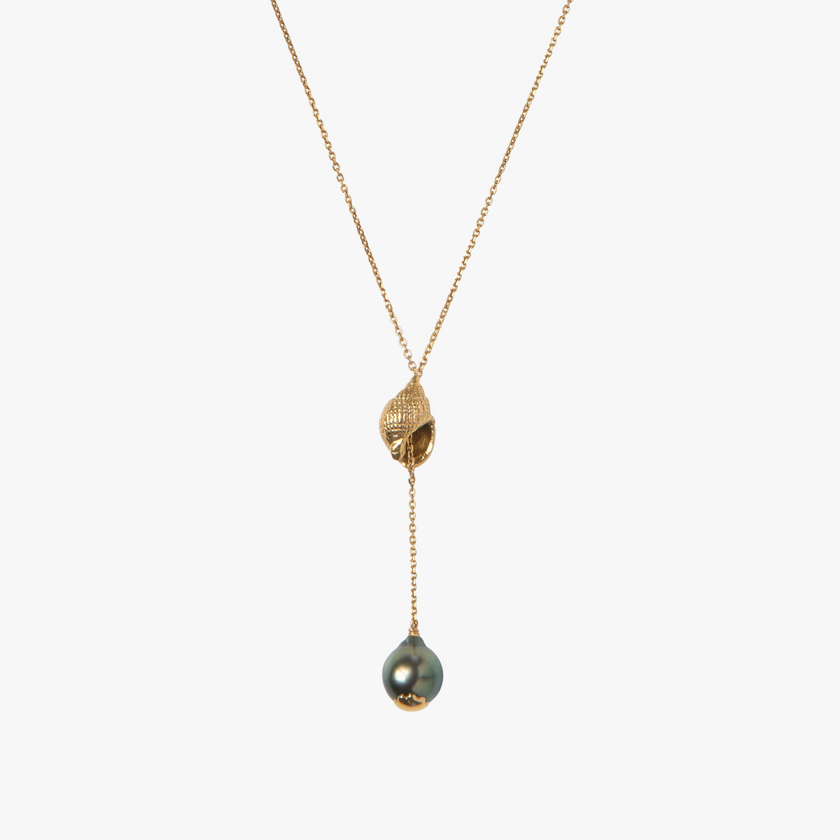 Oceano Trou d’Eau Douce adjustable gold jewellery with Tahitian pearl 8–12 mm and shell detail