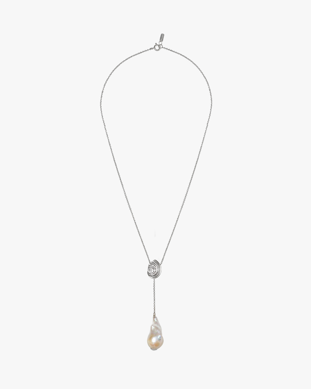 Trou d'Eau Douce adjustable sterling silver spiral shell necklace with white freshwater pearl by Oceano Jewels
