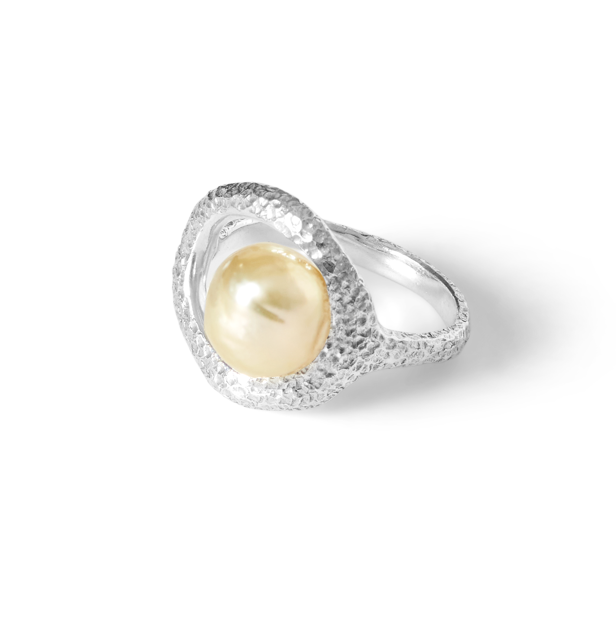 Pamplemousse sterling silver ring with 10mm Golden South Sea pearl