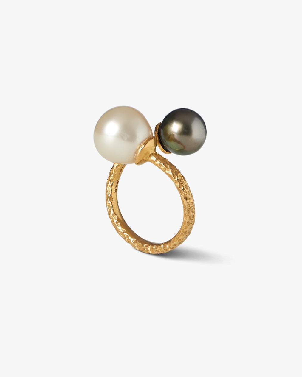 Trou D'eau Douce 18k Solid Gold Beaten Tahitian 8mm and South sea White 10 mm