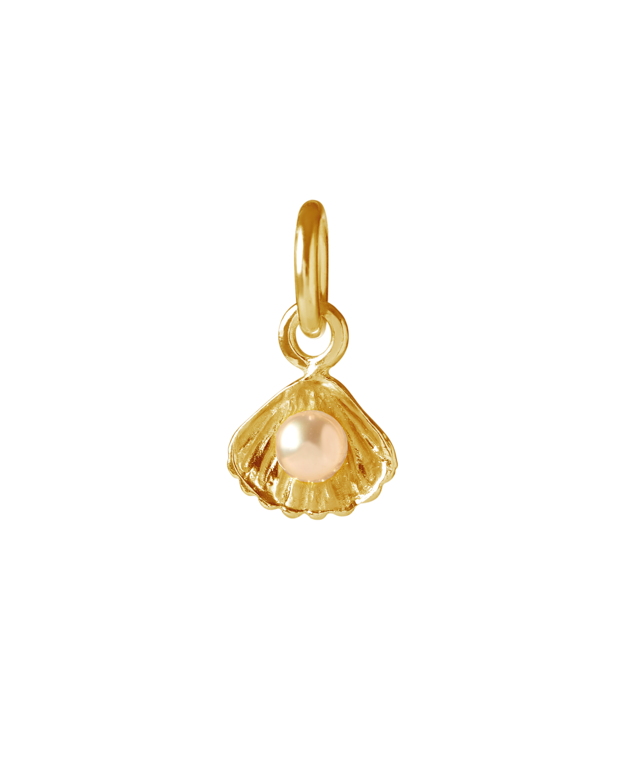 Flacq Gold pearl pendant necklace with a white freshwater pearl and gold shell charm by Oceano Jewels