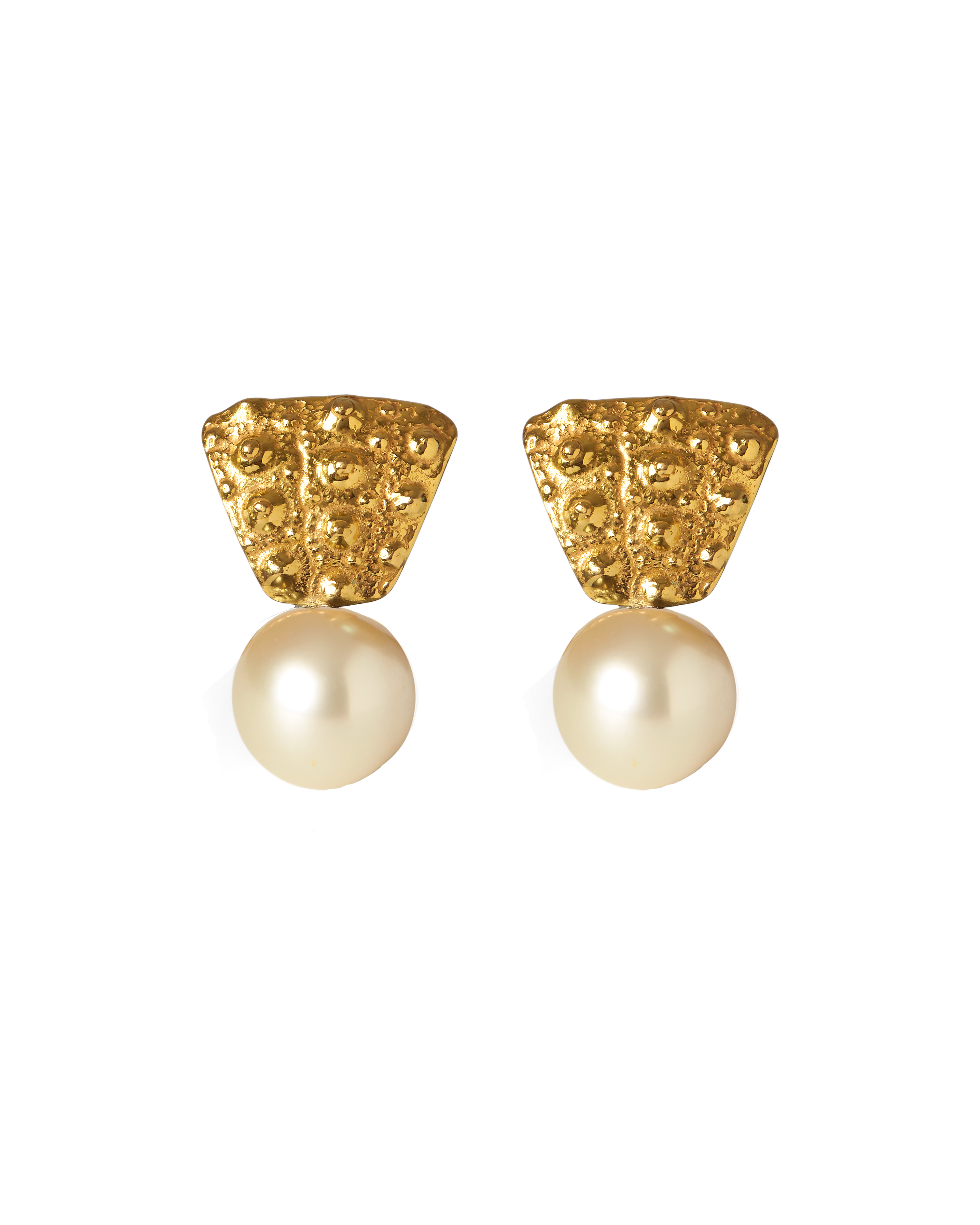 Grand Gaube 18K solid gold earrings with 10mm South Sea golden pearls by Oceano Jewels