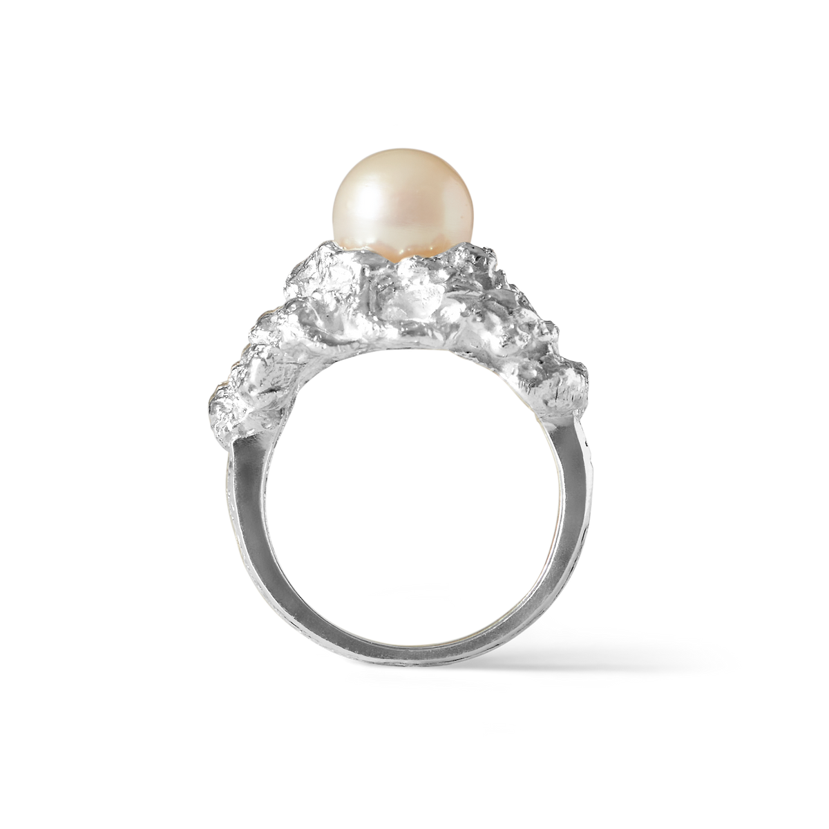 Ile aux Sables handcrafted silver ring with an 8mm semi-round white South Sea pearl.