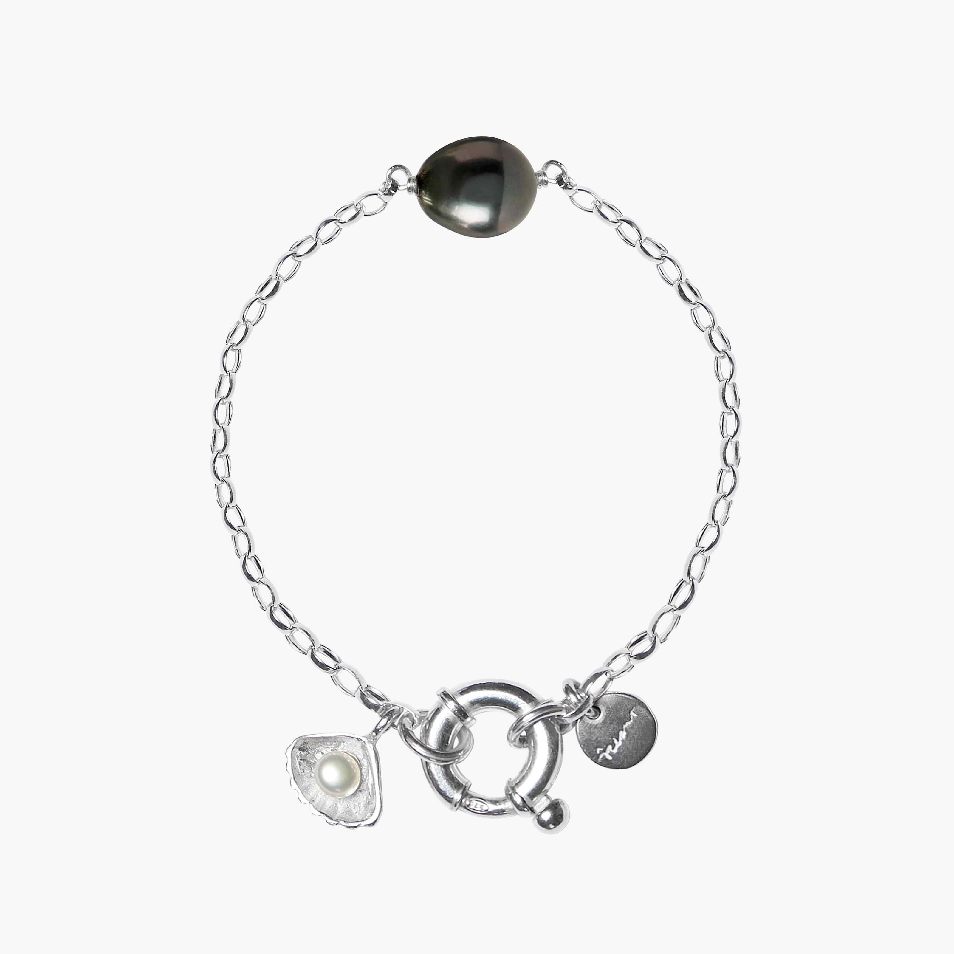 Oceano Jewels Ile Plate sterling silver bracelet with a 9mm Tahitian pearl