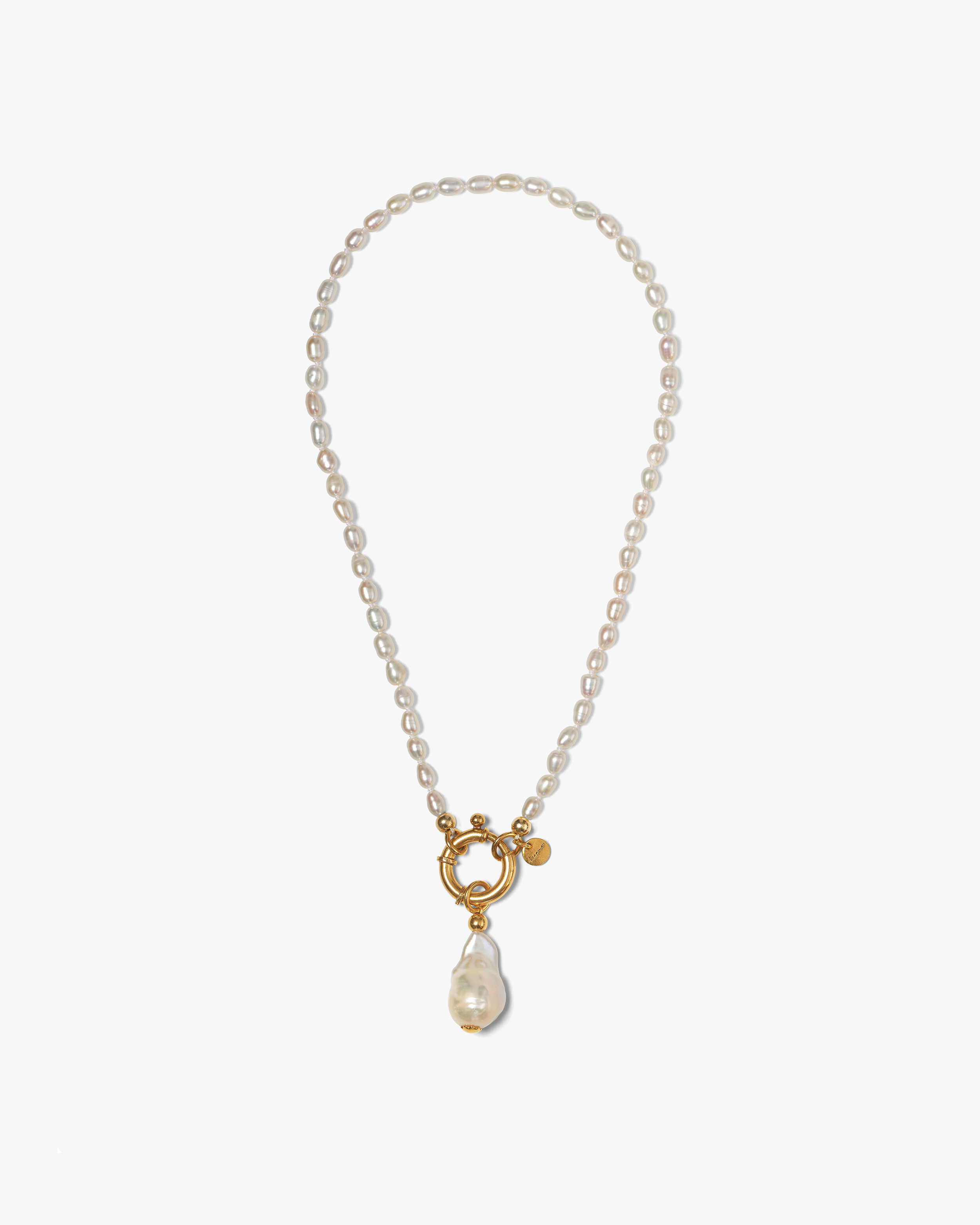 Surinam Gold Necklace White Rice Pearl Baroque