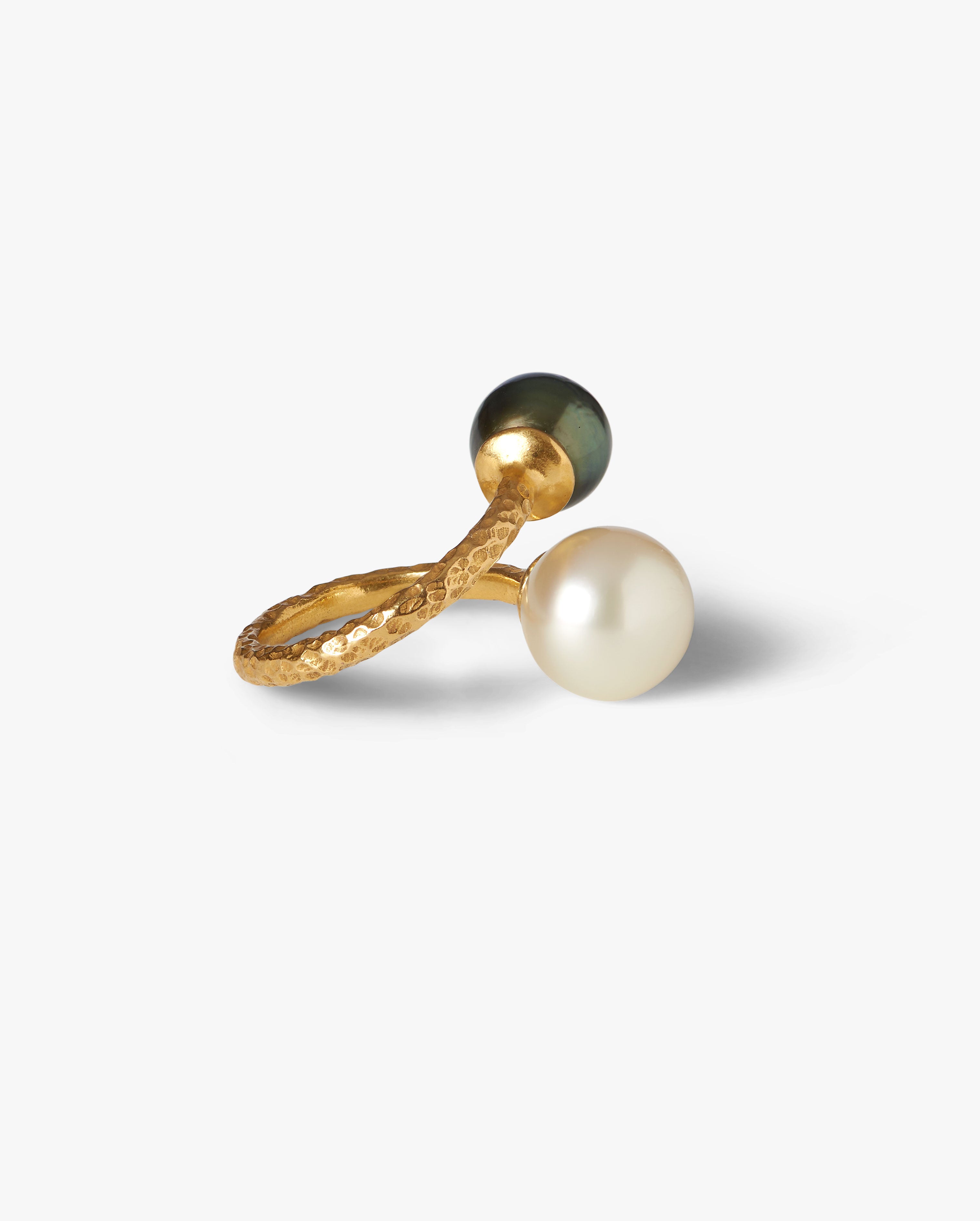 Trou D'eau Douce 18k Solid Gold Beaten Tahitian 8mm and South sea White 10 mm